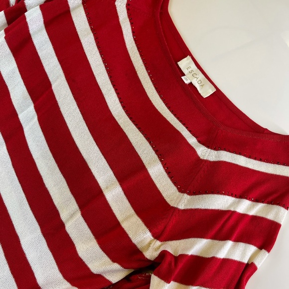 Escada Red & White Striped Sweater Twin Set Sz 36 - Picture 7 of 11